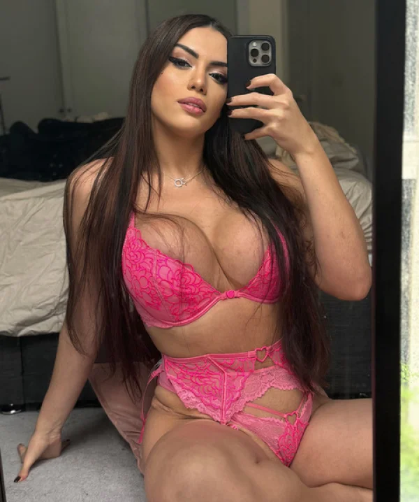 Busty shemale escort Capri is wearing sexy lace lingerie in this selfie 