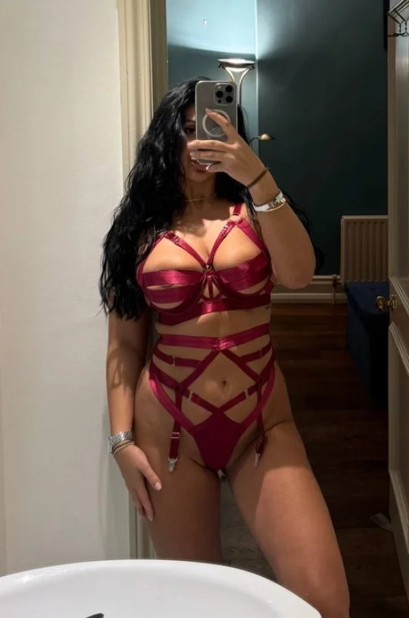 Aylin looks very sexy wearing red lingerie 